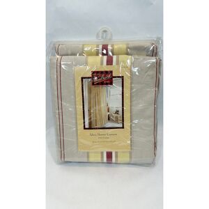 WOOLRICH Fabric Shower Curtain 100% Cotton NWT Khaki Yellow Red Stripe Cabincore